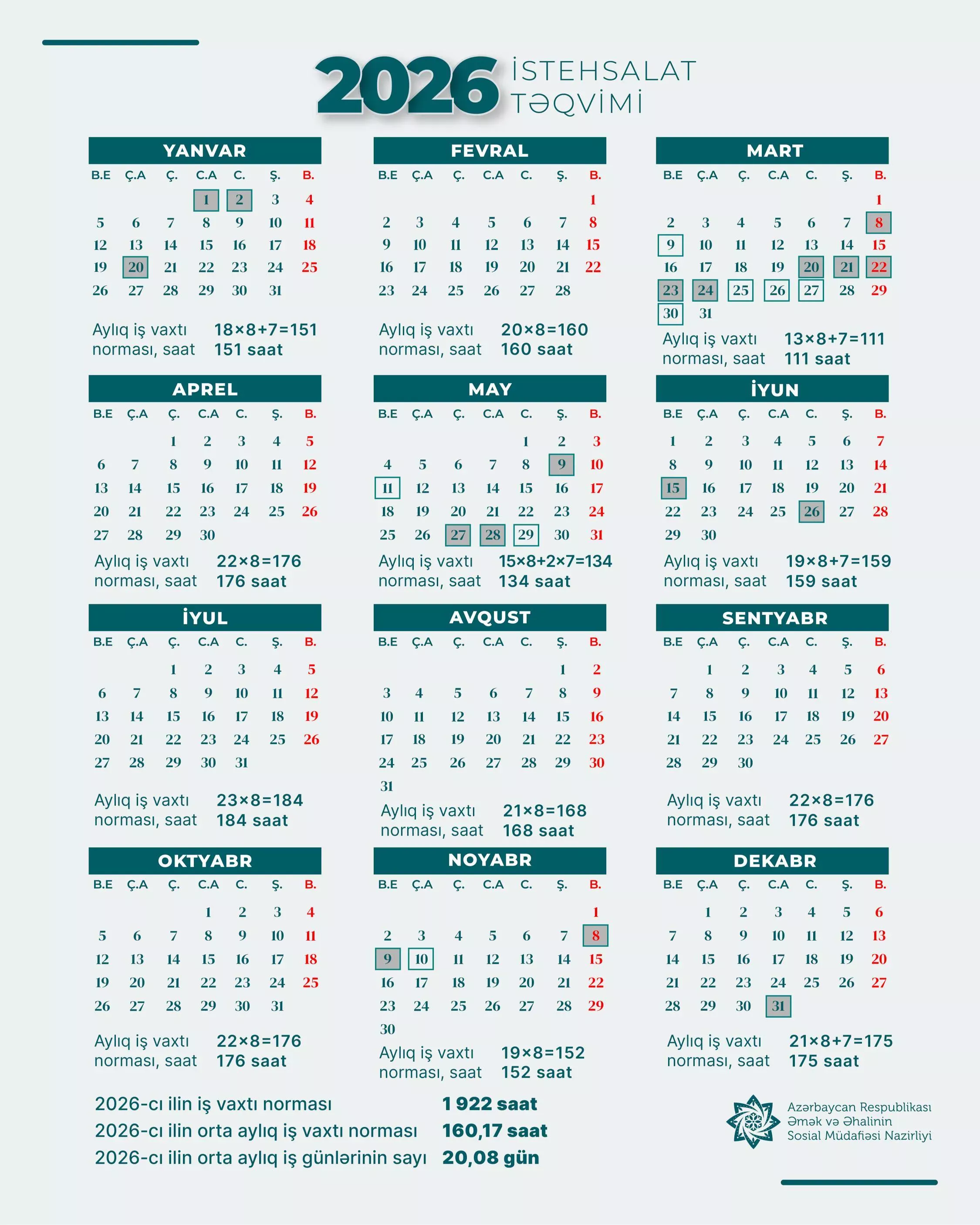 İstehsalat təqvimi - 2026